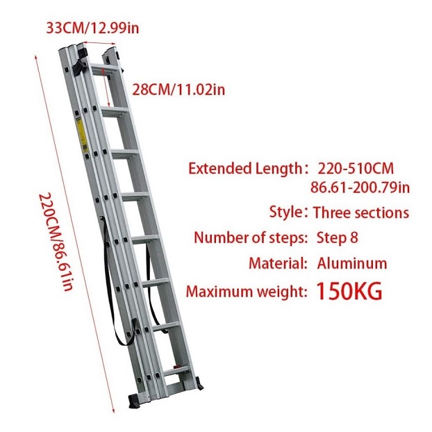 2.2m-5.1m Aluminum Extension Ladder