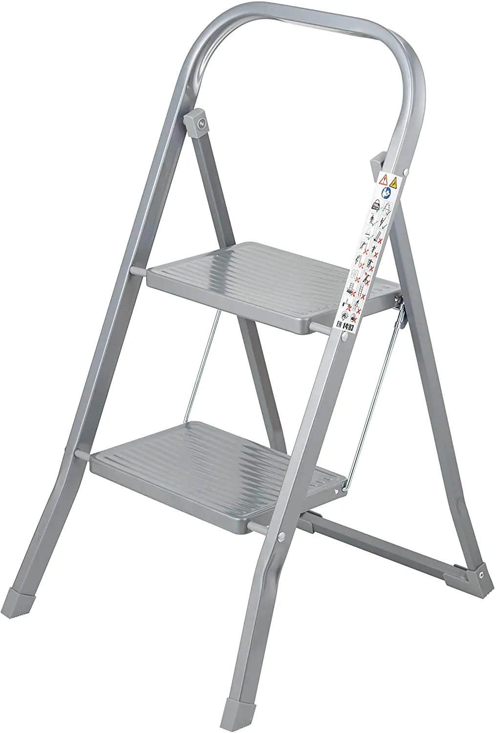 2 Step Steel Ladder - Anti Slip Feet - Easy to Store Foldable Design - Ideal for Home/Kitchen