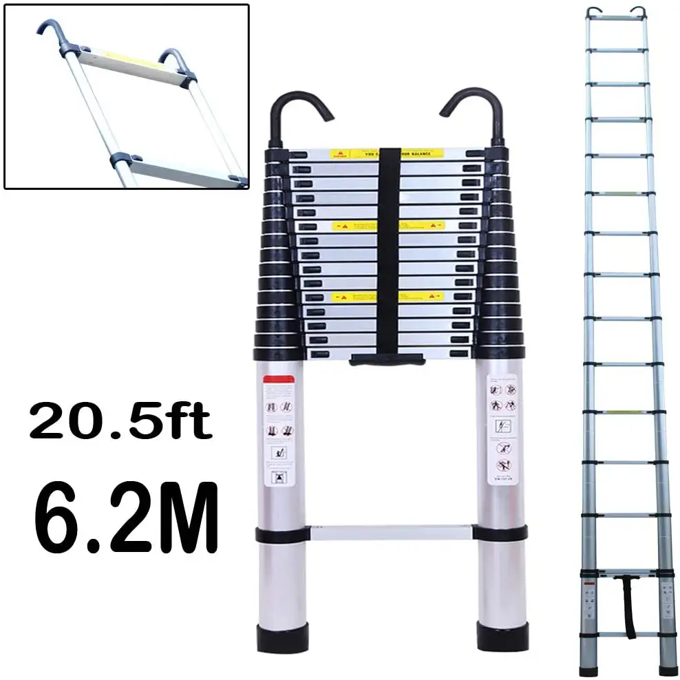 6.2M Extension Ladder Aluminum Foldable Ladder Capacity Max Load 150kg/330lb